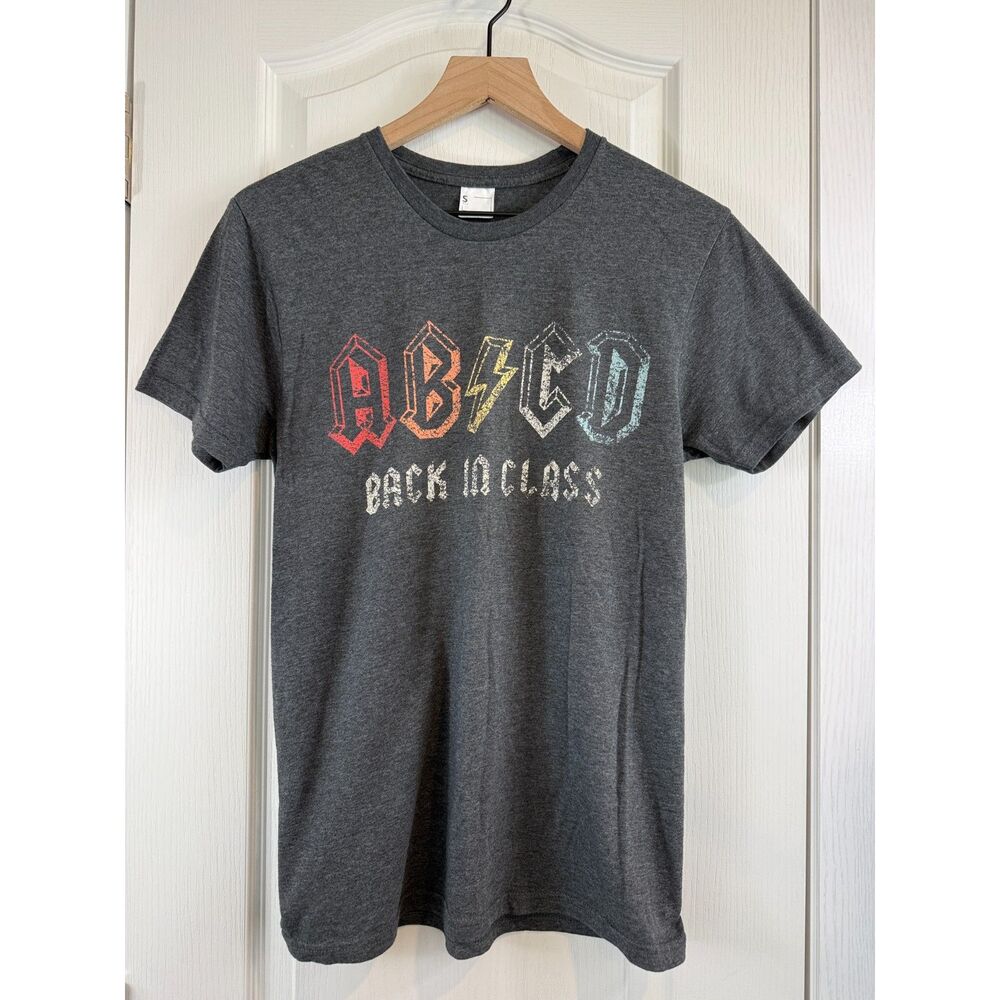 ABCD Back In Class Teacher Short Sleeve T-Shirt Charcoal Gray Adult Size S Small